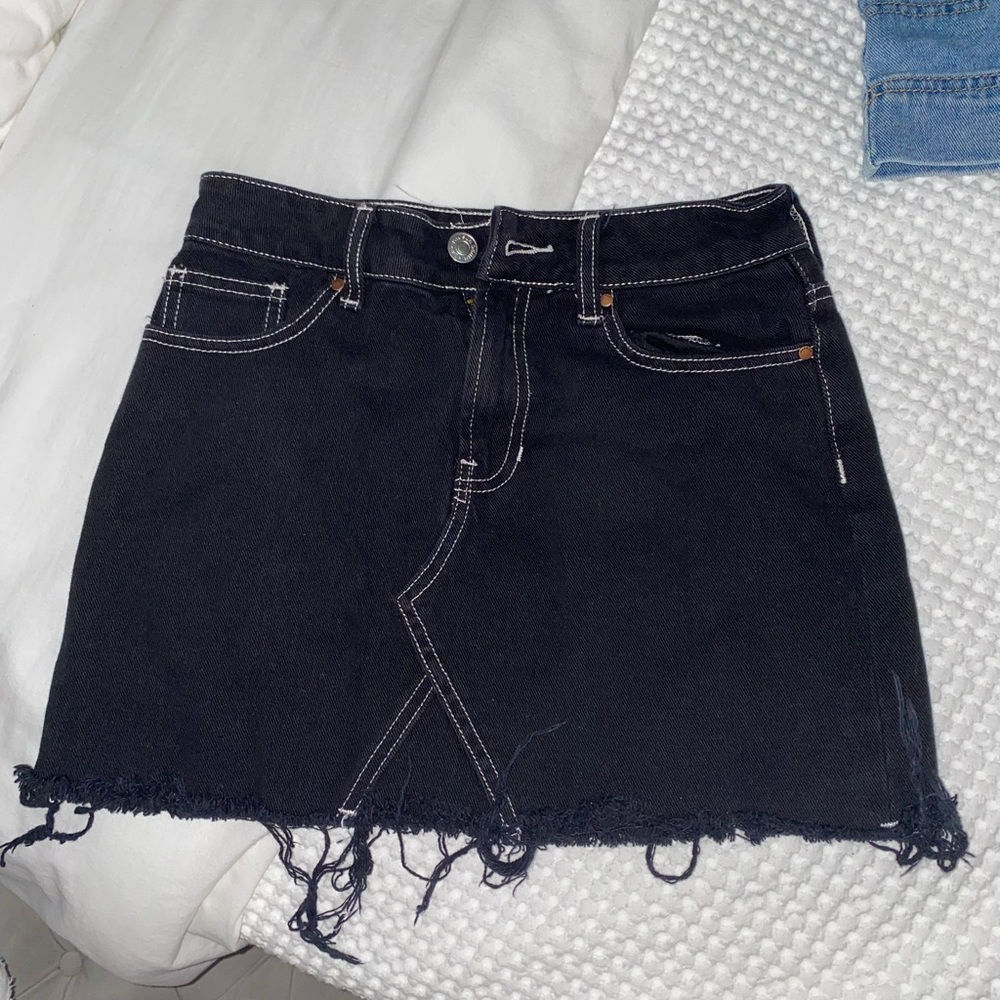 black jean mini skirt